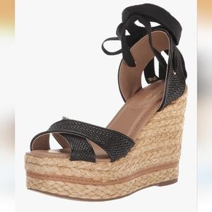NEW Sam Edelman Vaughn Espadrille Wedge Sandals Black Weave Ankle Strap, Size 9